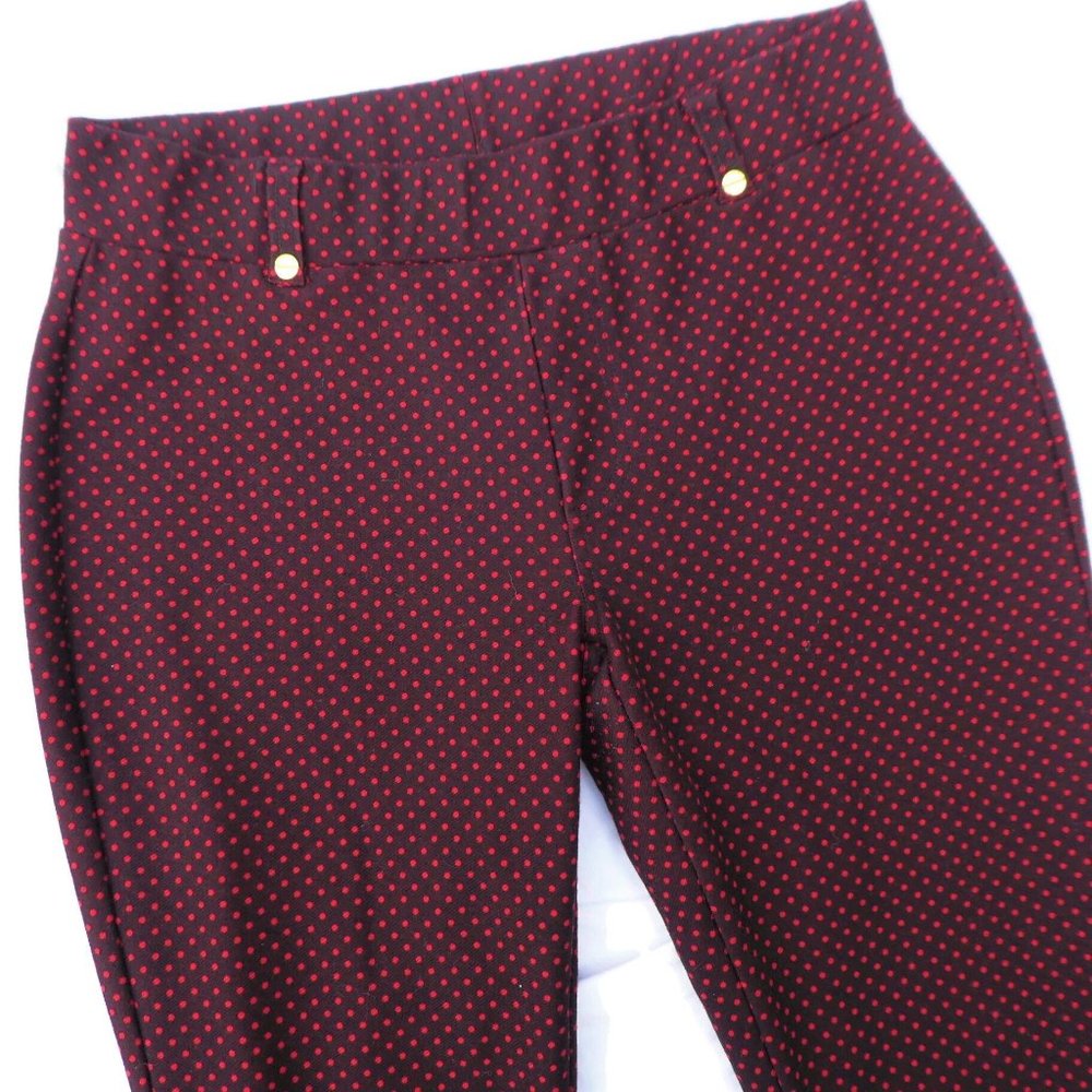 Michael Kors Pants Knit Navy Red Polka Dot Gold Hardware Stretch Split Ankle L